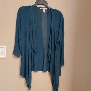 Emaline Teal Open-Front Draped Cardigan
